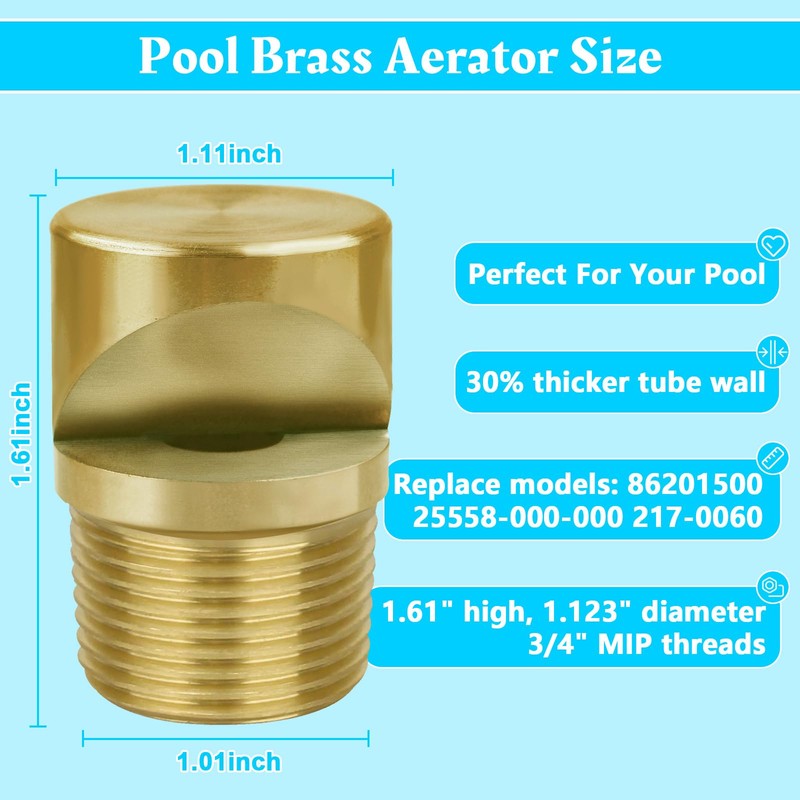 Brass Aerator 3/4 Inch MIP Compatible With Pool Jet Nozzles
