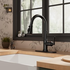 FORIOUS Antique Black Kitchen Faucets with Pull Down Sprayer, 3 in 1 Stainless Steel High Arc Single Handle Sink Faucet for Farmhouse Camper Rv Bar, Fit for 1 or 3 Hole