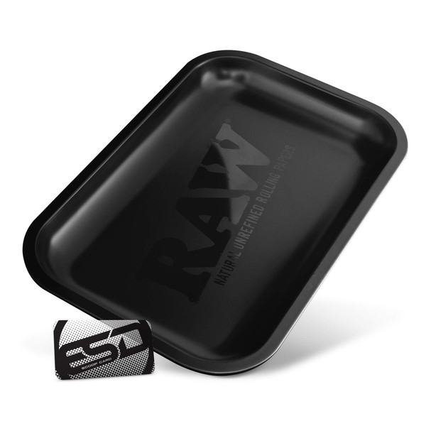 RAW Matte Black Murder'd Rolling Tray | Size - Small | Elegant and Sleek Black on Black Finish with Smooth Rounded Edges