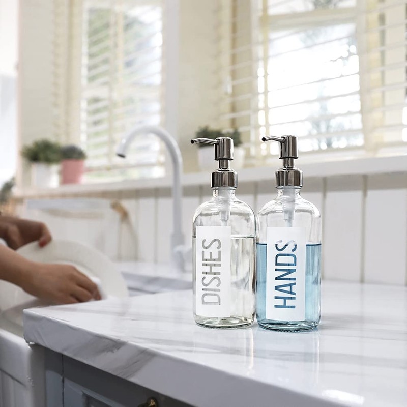 JASAI 2Pack 18OZ Glass Soap Dispenser with Rustproof 304 Stainless