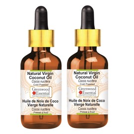 Greenwood Essential Pure Natural Virgin Coconut Oil (Cocos Nucifera) with Glass Dropper, Natural Pure Therapeutic Quality, Cold Pressed (Pack of Two), 100 ml x 2 (6.76 oz)