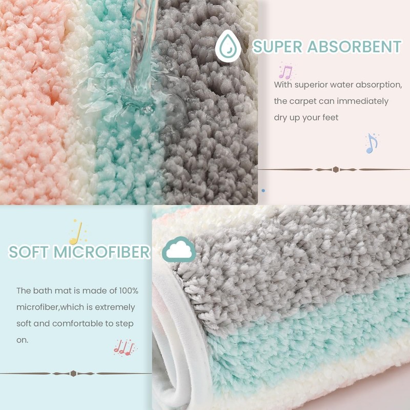Scandinavian Bath Mat Non Slip Super Absorbent Bathroom Soft Microfiber
