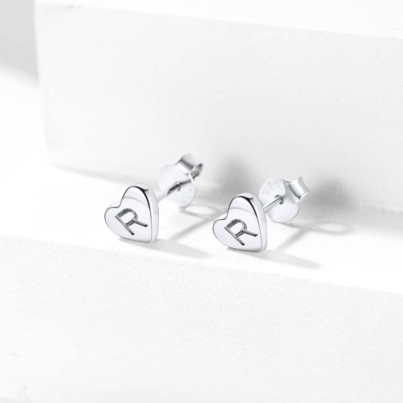 Studs Earrings for Women, S925 Sterling Silver Heart Initial Letter