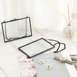 SUMTree 2 x Glass and Metal Picture Frames Hanging Glass Photo Frame Plant Sample Clip for Pressed Flowers Photos Only Glass Frame (Black 10 x 15 cm Rectangle)