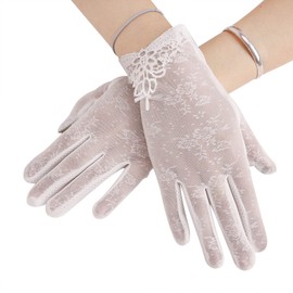 Driving Gloves for Women Floral Lace Cotton Non Slip Touchscreen UV Sun Protection Gloves for Cycling Motorcycle Camping (For Women, White, with Lace)