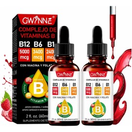 Gwynne Vitamina B12,b6 Y B1 Gotas Líquidas, Complejo B Sublingual,contiene Nicotinamida Y Ácido Fólico,apoya La Salud Del Cerebro, El Corazón Y La Pie