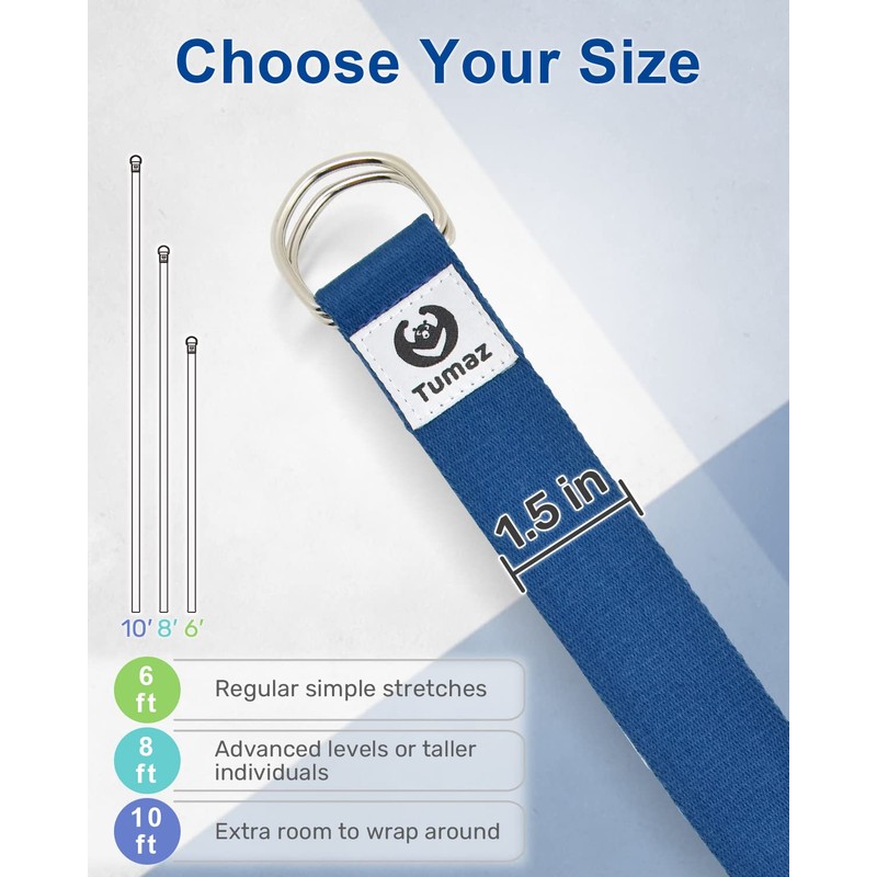 Tumaz Yoga Strap/Stretch Bands [15+ Colors, 6/8/10 Feet Options] with