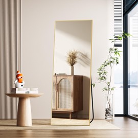 Simple Deluxe Aluminum Frame Full Length Mirror, Mirror Full Length for Home Wall Decor, Floor Mirror with Stand, Large Mirror 64"×21" for Bedroom Room Decor - Gold