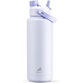 POWCAN Botella de agua aislada de 40 oz con pajita 2 en 1 y tapa con boquilla, mantiene el frío las 24 horas, a prueba de fugas, botella de agua de