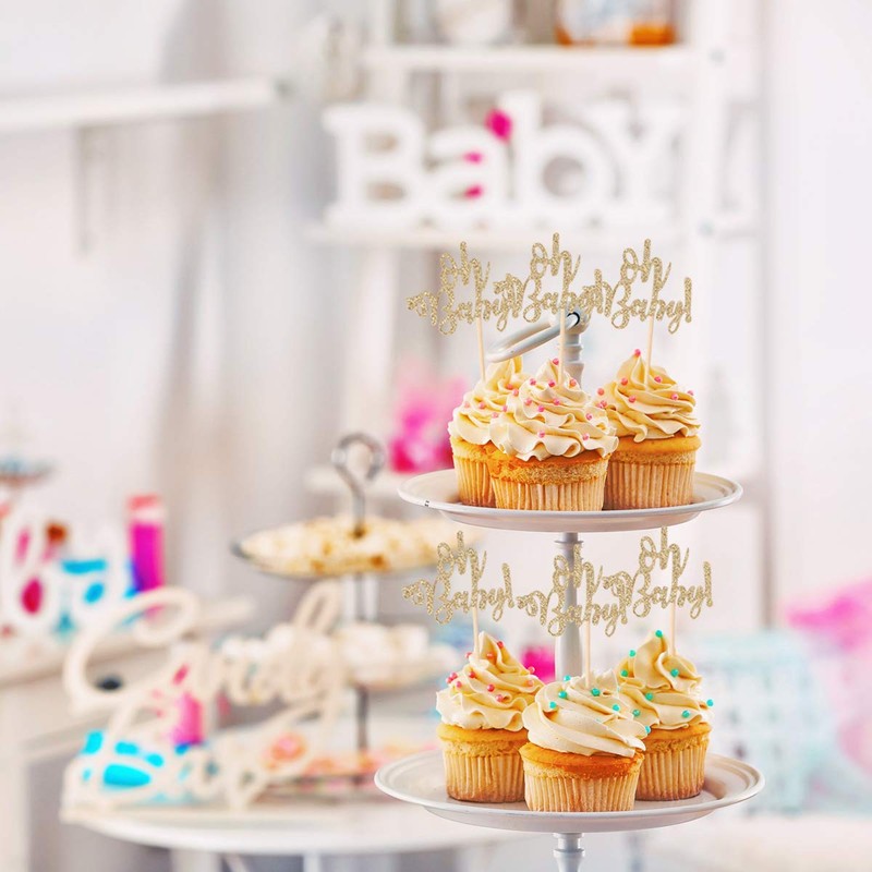 Donoter 48 púas de purpurina para cupcakes de bebé para