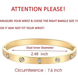 Nathalie Friendship Love Bangle Bracelets for Men/Women Gold Plated Stainless Steel Bangle Bracelet Full AAA Cubic Zircon Fashion Jewelry Gifts for Women/Men (Bangle Rose Gold, 7.6IN)