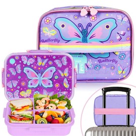 Family essential children's lunch box with cutlery and bag,  suitable for school,  summer gift creativity, school supplies,, 1200ml - cutlery Tableware - Color: Butterfly Lunch Box Set