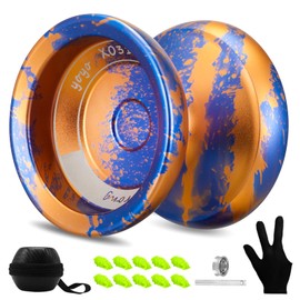 YOYOSTUDIO X0312 Responsive Yoyo for Kids 8-12, Professional Unresponsive Yoyo for Adults, Finger Spin Trick Yoyos with Bearings Kit + 10 Yo-Yo Strings + Yo Yo Case + Gloves (Blue Orange)