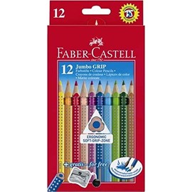 FABER-CASTELL Farbstift Jumbo GRIP, mit Spitzer, Schreibfarbe: 12er sortiert (12 Stück), Sie erhalten 1 Packung á 12 Stück