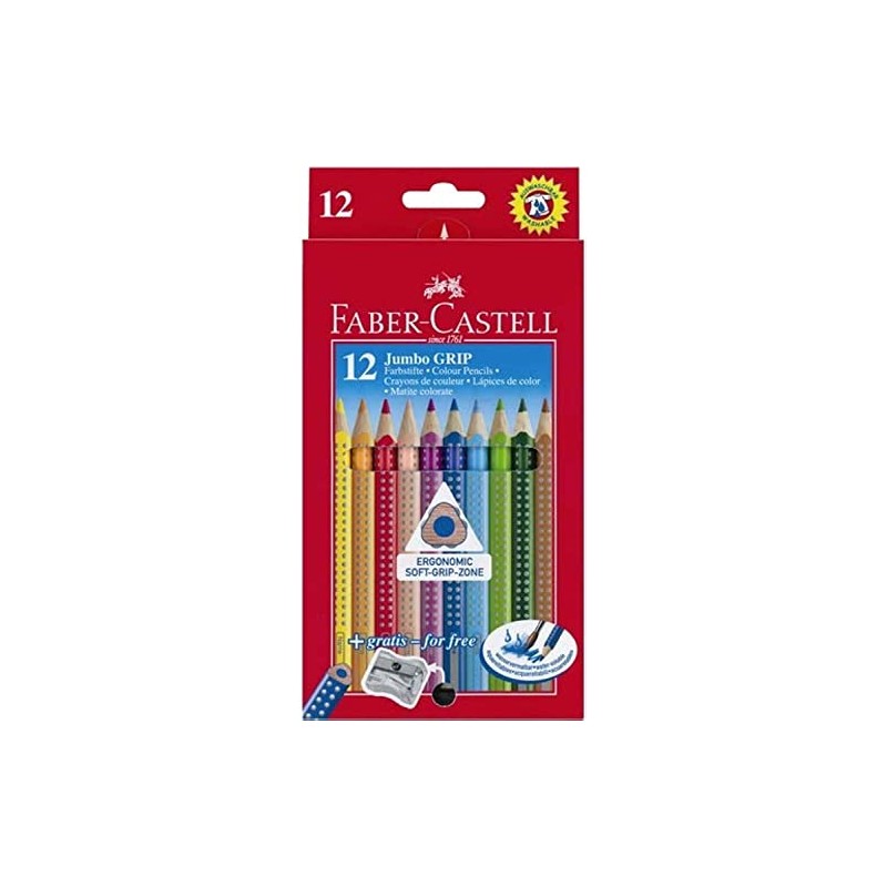 FABER-CASTELL Farbstift Jumbo GRIP, mit Spitzer, Schreibfarbe: 12er sortiert (12