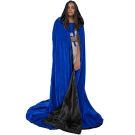 Artemisia Designs Blue Cloak with Hood for Adult Men Women Velvet Hooded Cape Costume Lined in Black Satin
