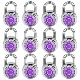 Combination Lock, LQYN Standard Dial Combination Lock, Pack of 12; Purple Turnplate, 2 in. Wide, Fixed Three Digital Combination, for School, Gym & Locker, Toolbox, Gate