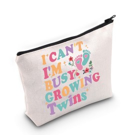 Twin Mom Gift I Can't I'm Busy Growing Twins Cosmetic Bag Twins Baby Reveal Gift (Growing Twins CA Bag)