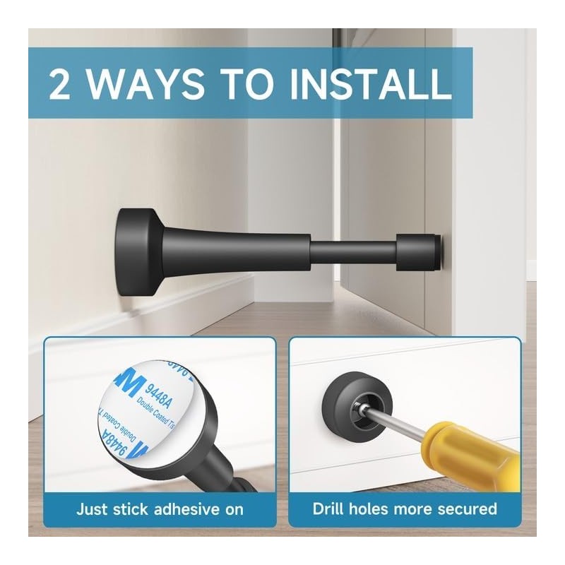 2PCS Matte Black Spring Door Stopper – 4.33” Wall Mount