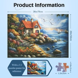 1000 Pieces Jigsaw Puzzles for Adults 1000-Pieces Puzzles Art Jigsaw Puzzles Impossible Hard Difficult Challenging Puzzles for Teens Beach Lakeside Cottage Landscape Puzzle 28 x 20 inch