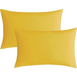 Kanak Bedding Yellow 100% Washed Cotton Pillowcases Set, 2 Pack Soft Breathable Queen Pillow Covers with Envelope Closure