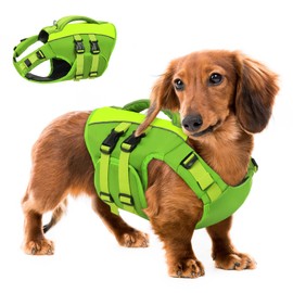 Queenmore Dog Life Jacket Medium,Dog Flotation Vest for Medium Dogs,Ripstop Dog Lifesaver with Rescue Handle,Dog Swimming Vest(Green,M)