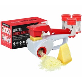 Electric Cheese Grater for HARD Cheeses (NOT Cheddar!) - JUST AMAZING DEALS Automatic Electric Handheld Rotary Cheese Grater Slicer For Parmesan Cheese, Cordless with Rechargable Battery (Red)