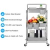 Foldable 3 Tier Metal Utility Rolling Cart, Folding Mobile Multi-Function