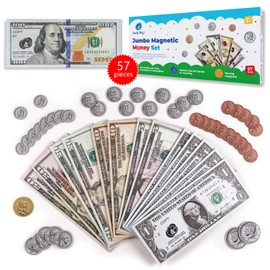 Simply magic 57 PCS Jumbo Magnetic Money - Large Play Money for Kids for Learning, Pretend Money for Classroom Teaching, Toy Money Class Money Set, Magnetic Coins, Money Games, Money Manipulatives