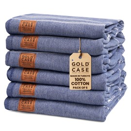 Gold CASE Turkish Beach Towel Set of 6-100% Cotton Beach Towels Oversized 70 x 38''- LYCIA Extra Large Beach Towels - Quick Dry & Sand Free Beach Towel - Turkish Towels for Pool - Navy Blue
