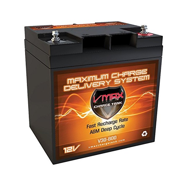 VMAX V30-800 12V 30AH AGM Deep Cycle Battery (6.5"Lx5"Wx7.2"H) for 12 Volt 30 Pound 30lb Thrust Trolling Motors