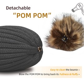 ZOORON Womens Winter Knitted Beanie Hat with Faux Fur Pom Beanie Warm Knit Skull Cap Beanie for Women