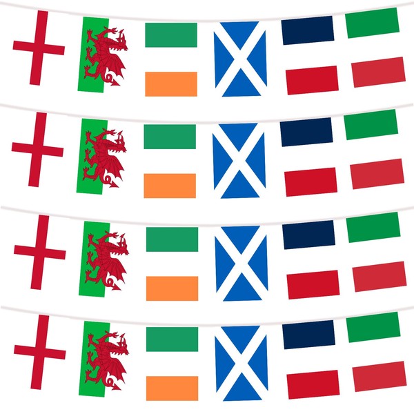 YOFANUP Six Nations Rugby Bunting, 24 Flags - 8 metre/26 ft Long, Flags of England, Scotland, Wales, Ireland, France, and Italy - Great 6 Nations Rugby Party Decorations for Pub, Club, and Garden