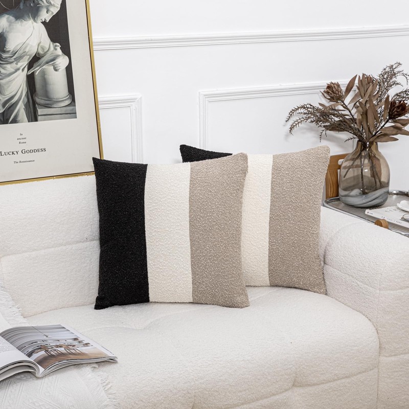 Decorative Textured Boucle Pillow Covers 20 x 20 Inch Neutral