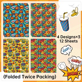 Pineraap Comic Wrapping Paper 12 Sheets Colorful Talk Bubbles Designs Cartoon Gift Wrap for Birthday,Party,20"×28"