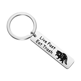 POTIY Funny Raccoon Camping Vintage Keychain Live Fast Eat Trash Funny Raccoon Lover Gift Raccoon Jewelry (Raccoon Keychain)