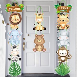 Jungle Safari Animal Party Decorations Welcome Jungle Party Door Signs Safari Theme Cutouts Banners for Wild One Birthday Party Baby Shower Supplies