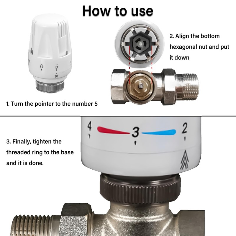 6PCS Thermostatic Radiator Valve Head Thermostat Replacement Heating Systems Heater