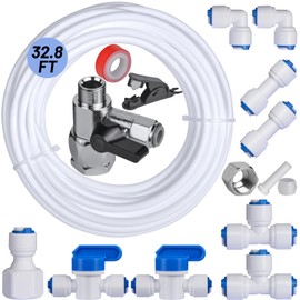 32.8ft Refrigerator Water Line Kit Connection, 1/4 Compression Ice Maker Installation Kit, 1/4" OD Water Line Kit with Quick Connect Fitting for Fridge Ice Maker Reverse Osmosis RO System Water Filter