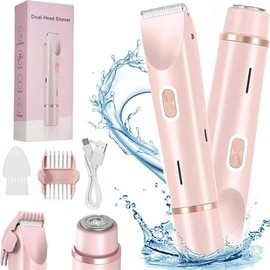Bikini Trimmer for Women, Electric Shaver and Razor Rechargeable 2-in-1 Body and Facial Epilator, Dual Heads for Painless Trimming of Pubic Hair, Face, Underarms and Legs, IPX7 Waterproof Shaver for Men and Women, Valentine's Day gift - Color: Purple