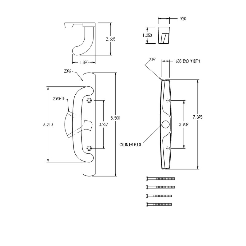 FPL Veranda Sliding Glass Door Handle Set, White, Keyed, 3-15/16”