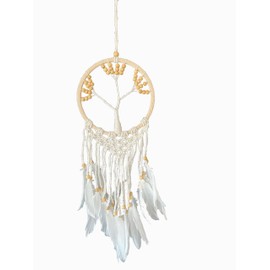TRINTURA Dream Catcher White Tree of Life 16 cm White Beige Dreamcatcher Tree of Life Boho Dream Catcher Handmade Woven Feather Wall Hanging Handmade Dream Catcher Tassels Decoration Ornament