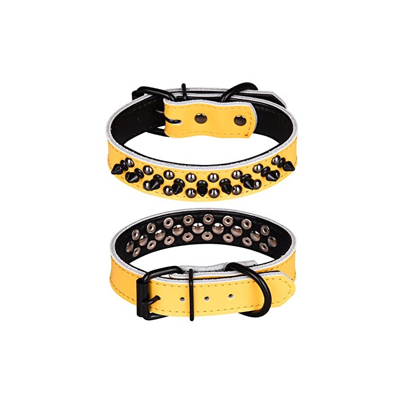 Pimaodog Spiked Studded Dog Collar, Genuine Leather Dog Collar, Adjustable