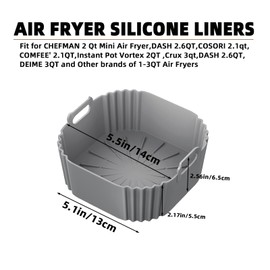 Silicone Air Fryer Liners for CHEFMAN 2 Qt Mini Air Fryer，2 Pack Square Small Airfryer Liners Reusable for DASH/Cuisinart/topzee/COSORI/BELLA/COMFEE'/Instant Pot/Tasty/DEIME/Bear 2.1QT 2.6QT 3QT