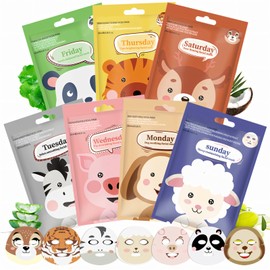 Face Mask Set, Face Mask Children, Animal Pattern Cloth Masks Face, Children's Face Masks Girls, Face Mask Women, Oil Regulating Moisturising and Nourishing, Pack of 7