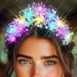 JAKAWIN Light Up Pearl Tiara Silver Crystal Headpiece Costume Headband for Women HG014