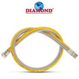 Flexible Gas Hose 1 m Propane Gas Hose Butane Gas Hose with 1/2 x 1/2 Inch Female Thread Male Thread DN 12 Made of Stainless Steel & PVC Butane Propane Hose EN 14800 Gas Connection Hose