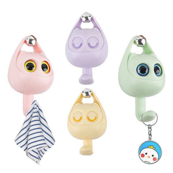 YRFWGSTW Cute Cat Key Hook,4Pcs Wink Cat Hook Creative Adhesive