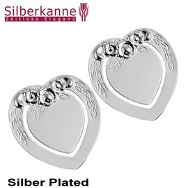 SILBERKANNE 2x Bookmarks Heart and Roses 4 x 3.5 cm Premium Silver Plated Elegant Silver-Plated in Top Workmanship