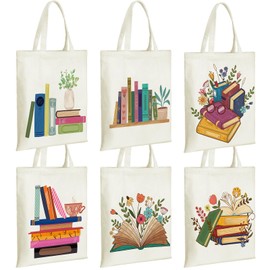 Silkfly 6 Pack Christmas Canvas Book Totes Bags Bulk Book Club Gifts Favors Bookish Book Lovers Gifts Librarian Readers Gifts for Women Coworkers Staff Teachers(Coloring Books)